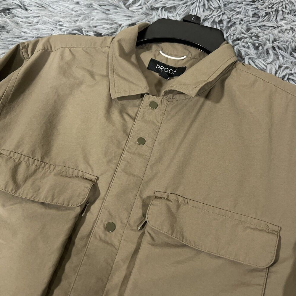 Proof Shirt Mens Medium Khaki Brown Button Up Snap Outdoor Vented Nylon Pockets